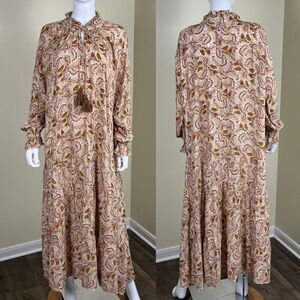 Dress Forum Women's Size M Paisley Floral Ruffle Tiered Midi Dress Peasant Boho